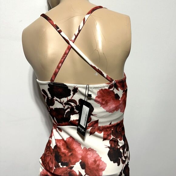 Nasty Gal Asymmetrical Frill Hem Midi Maxi Dress Size US 4 Sheath Floral NWT - Picture 6 of 10